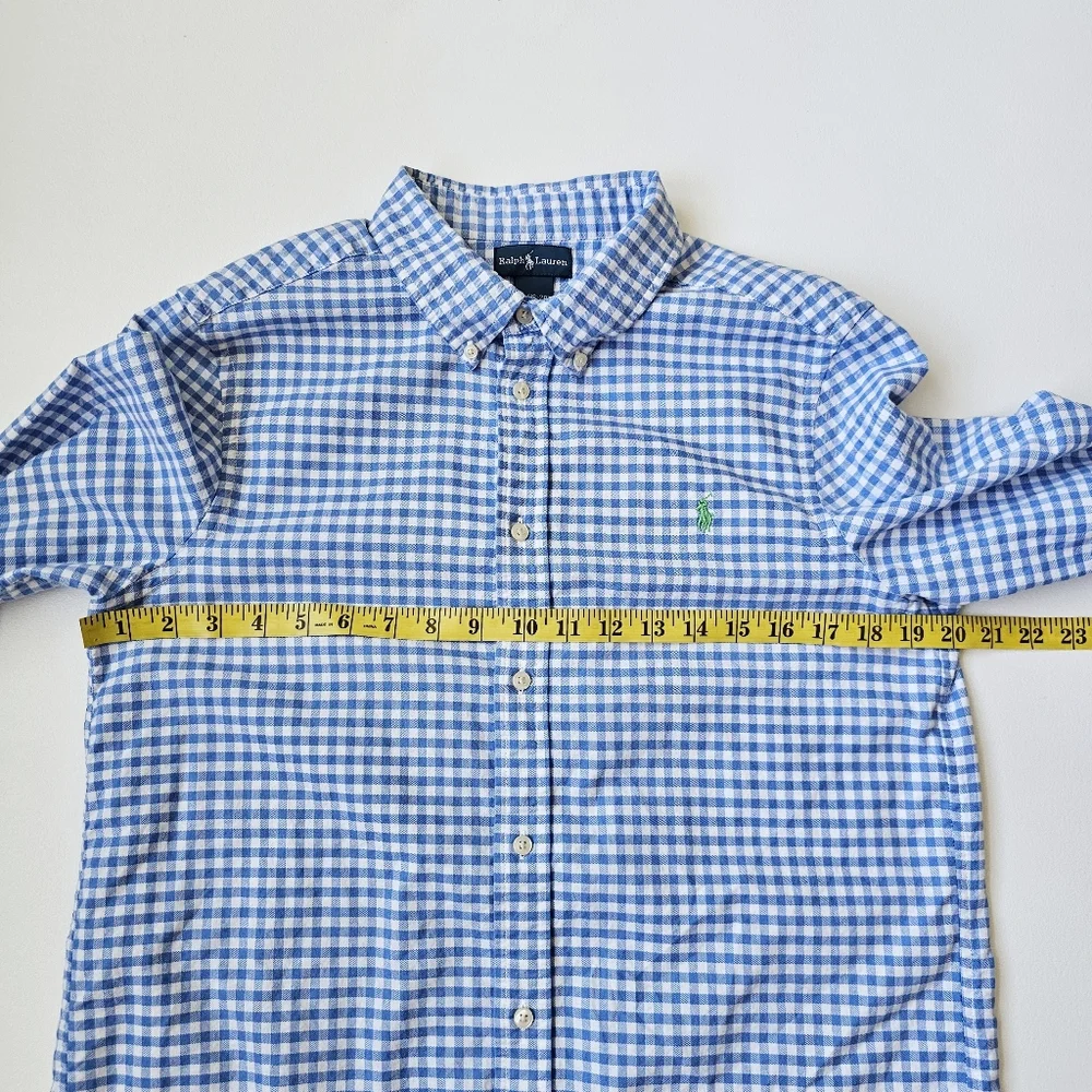 Ralph Lauren Preppy 100% Cotton Blue Gingham Button-Down Shirt, Boys XL (18–20)